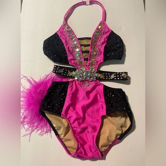 Glamour solo dance costume hot pink sassy embellished bling LC-large child/XLC - Picture 4 of 11